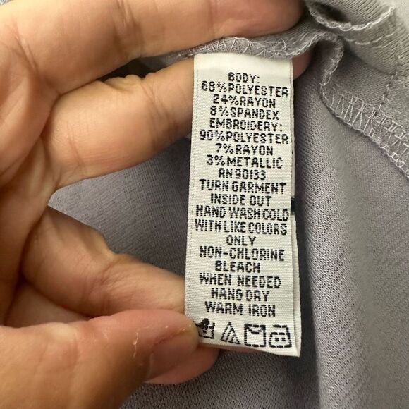 Bob Mackie Wearable Art Gray V Neck Embroidered Tunic Long Sleeves size XS - Picture 7 of 9